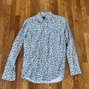 Hugo Boss Men’s Blue Designed Regular Fit Dress Shirt Size Large